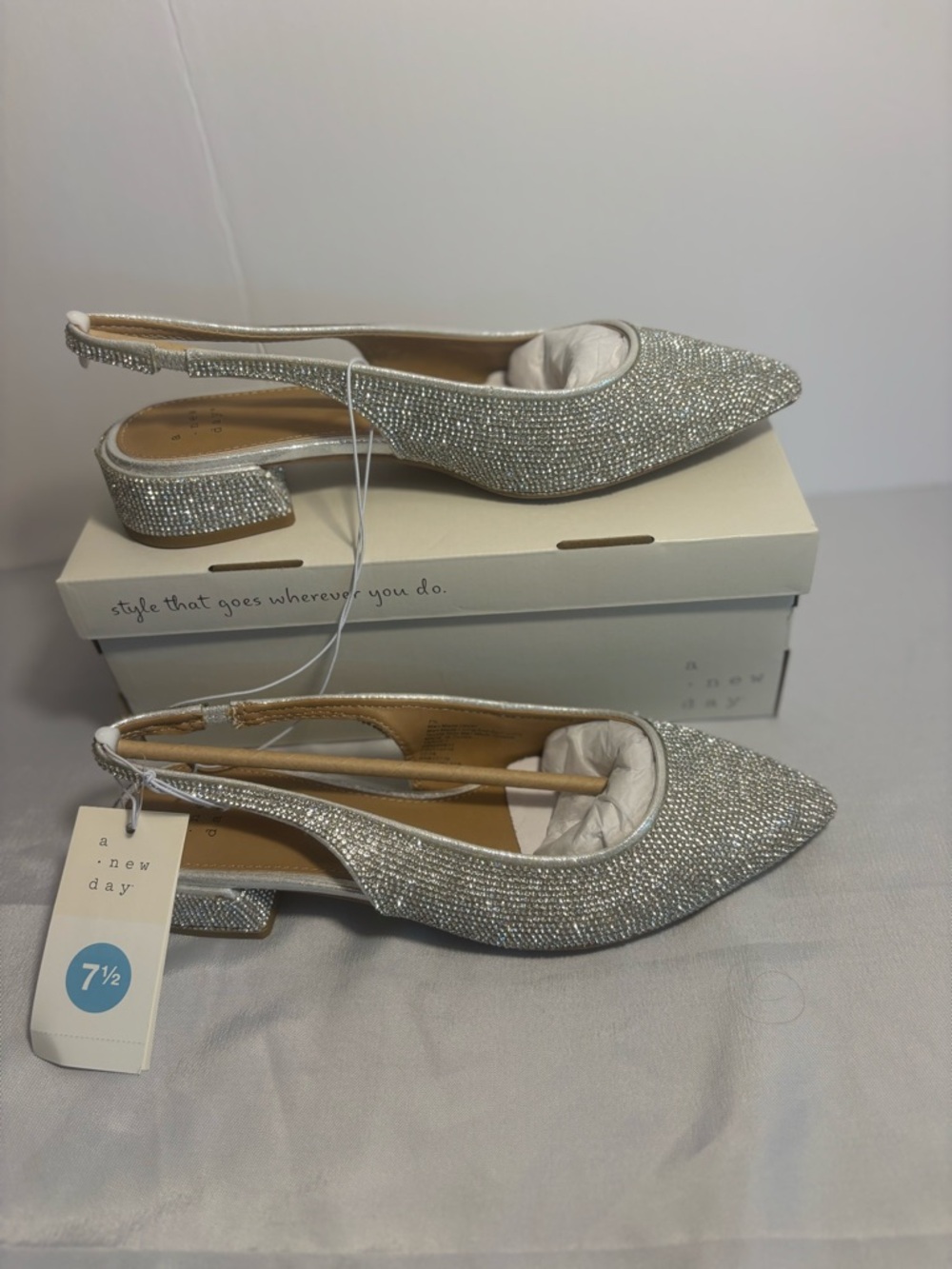 a new day Silver Rhinestone Slingback Flats